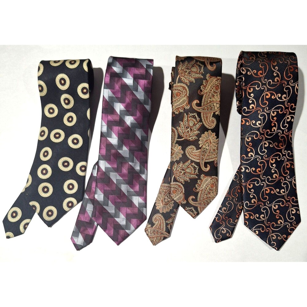 Lot of 4 Men's Designer Neckties Claiborne Adolfo Valerio Garati Bergamo